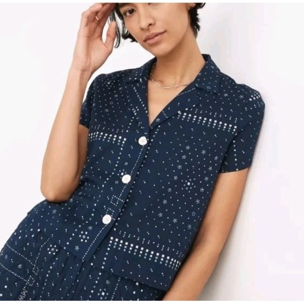Madewell Cotton Top Button Up Blue Retro Size XS Boxy Relaxed Women's Boho